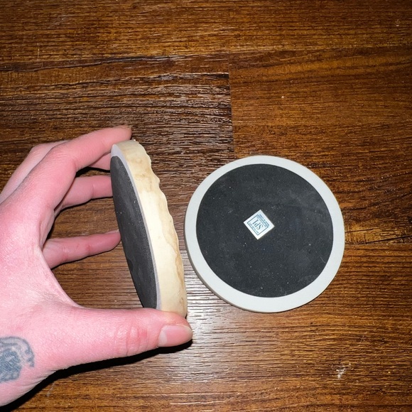 Tan Cream Wooden Carved Coasters Set Of 2 - Picture 6 of 8